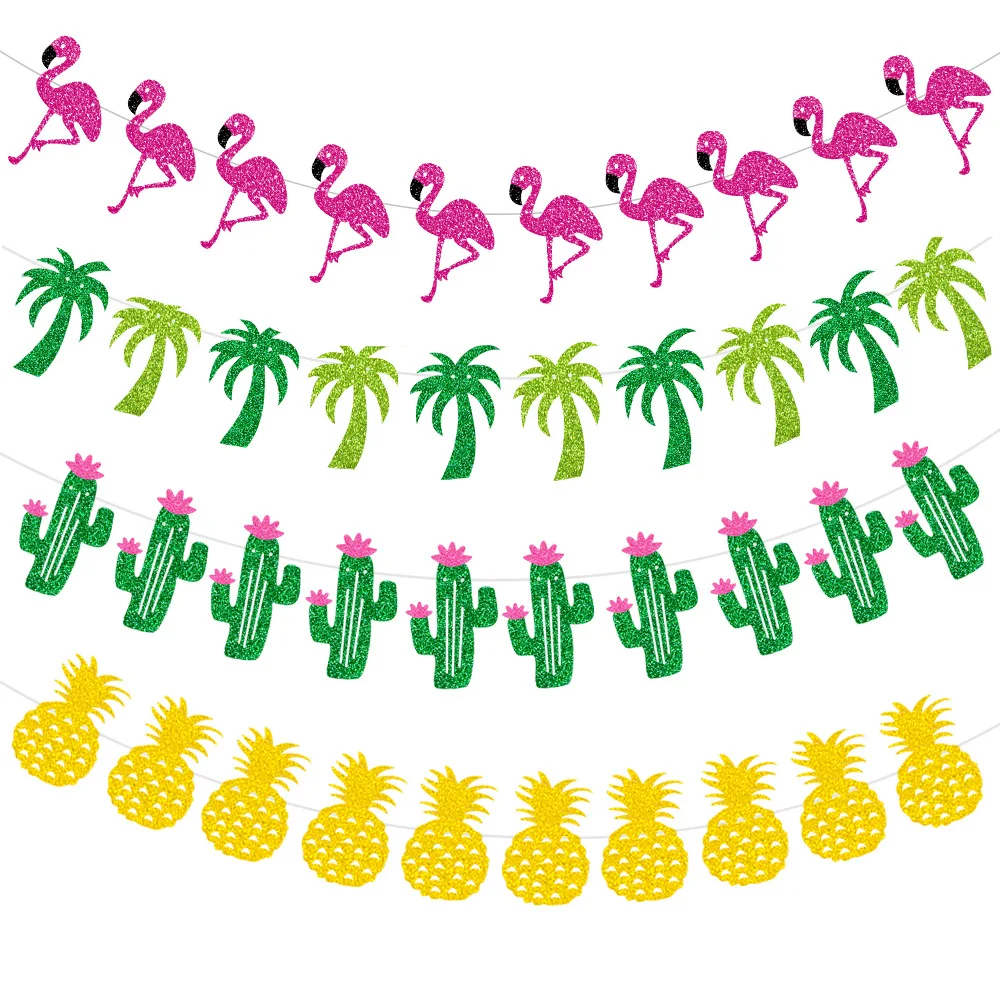 

Hawaii Theme Party Decors Pineapple Coconut Banners Hawaiian Flamingo Party Decor Happy Summer Aloha Birthday Party Supplies