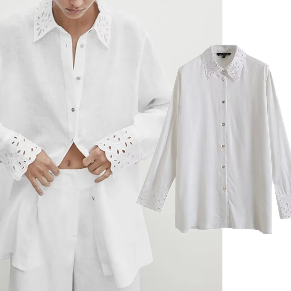 Withered French Moroccan Style Hollow Cotton Shirt Embroidered White Elegant Ladies Casual Blouse Women Tops
Withered French Moroccan Style Hollow Cotton Shirt Embroidered White Elegant Ladies Casual Blouse Women Tops