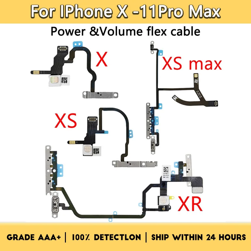 

Гибкий кабель питания OEM для iPhone XS X XR XS Max 11 11 Pro 11Pro max с кнопкой отключения звука и регулировки громкости, гибкий кабель питания с металлическими деталями