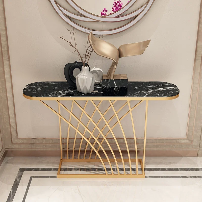 

Light Luxury Italian Style Porch Cabinet Simple Modern Porch Table Iron Marble Living Room Corridor Console Tables Side Table