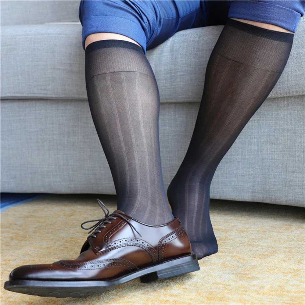 Sexy Men's Business Formal Transparent Middle Tube Socks Knee High Long Striped Dress Silk Sheer Socks Stockings Male
Sexy Men's Business Formal Transparent Middle Tube Socks Knee High Long Striped Dress Silk Sheer Socks Stockings Male