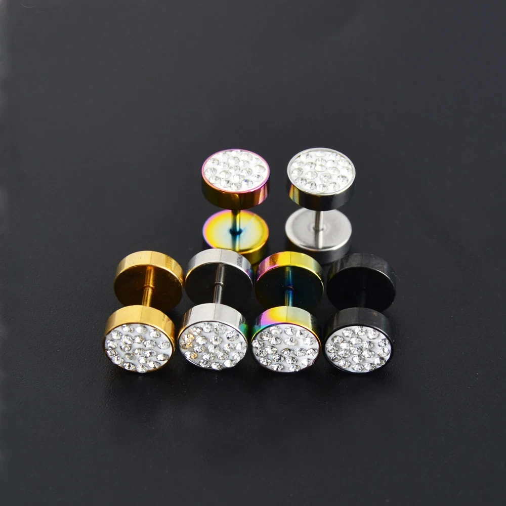 

2Pcs Cubic Zirconia Inlaid Jewelry Earrings Men's Barbell Punk Crystal Ear Studs Earrings Fashion Jewelry for Men Women