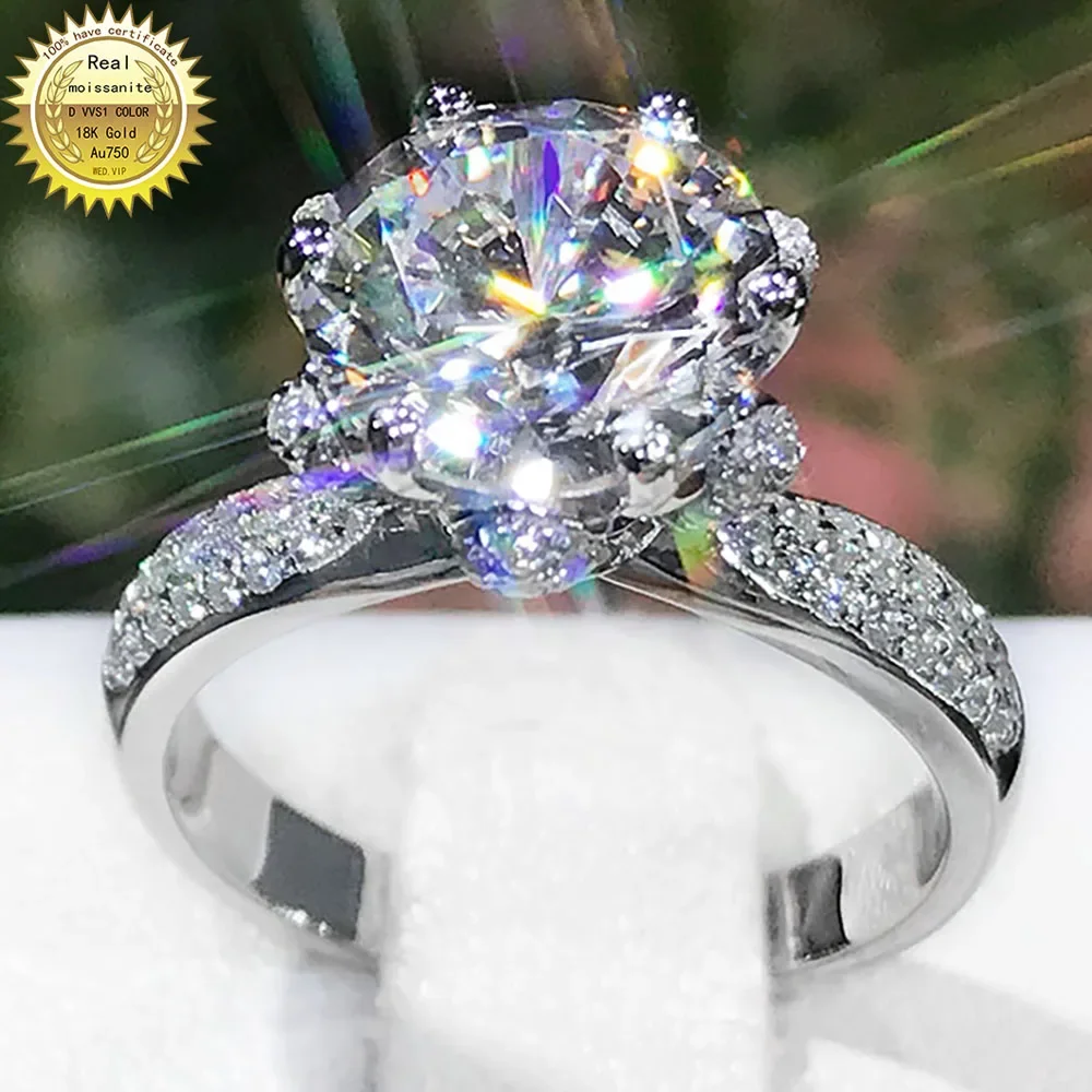 

6 7 8 9 10Carat 9K White gold Au375 DVVS1 color Round Moissanite Diamond Ring Bridal Crown Trendy