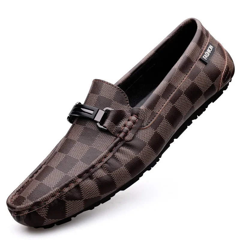 

Moccasins Plain Chessboard Style Loafers Men's Genuine Leather Business High-End Fashion