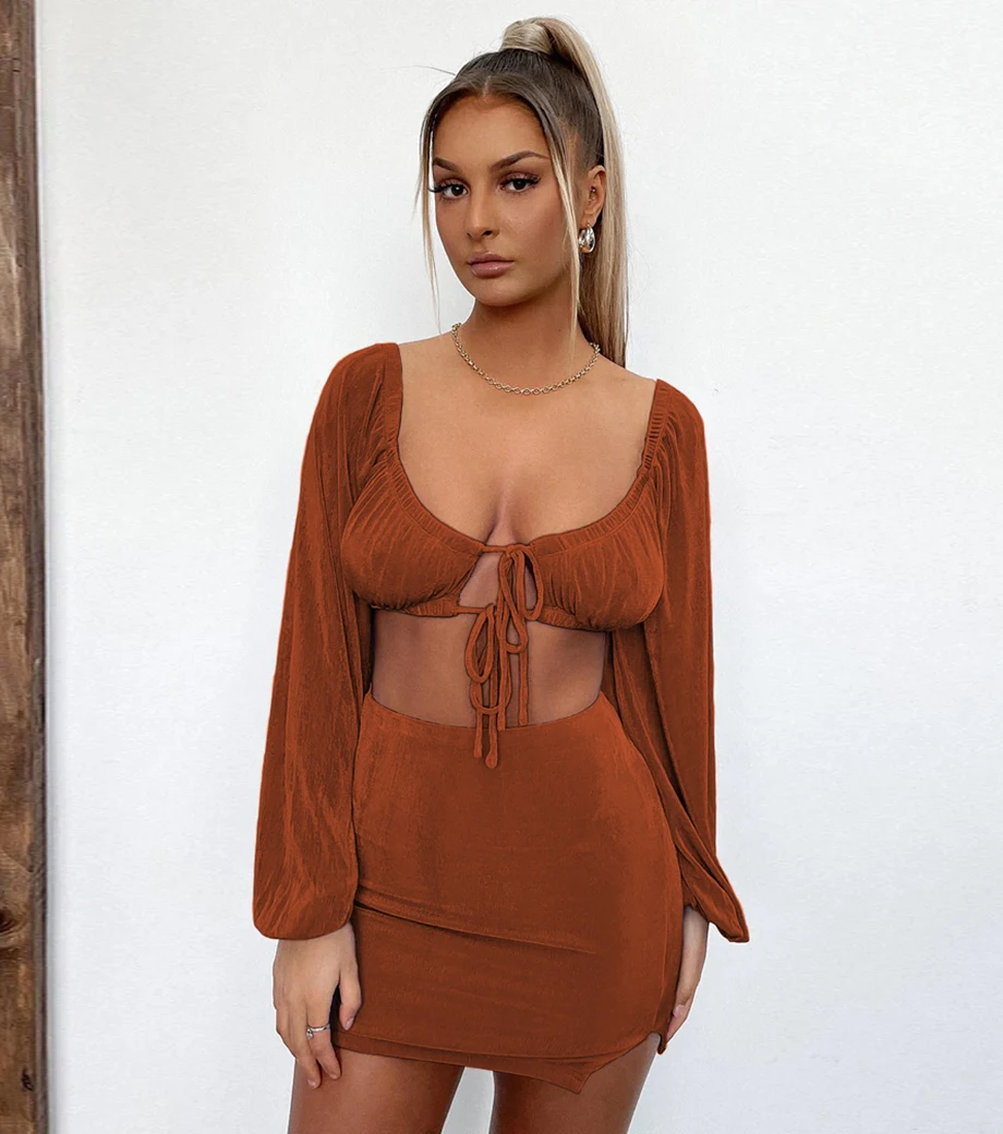 Women's sexy low cut lace up long sleeved hollow wrap buttocks tight pleated mini two-piece set 2024 spring nightclub seaside va
Women's sexy low cut lace up long sleeved hollow wrap buttocks tight pleated mini two-piece set 2024 spring nightclub seaside va