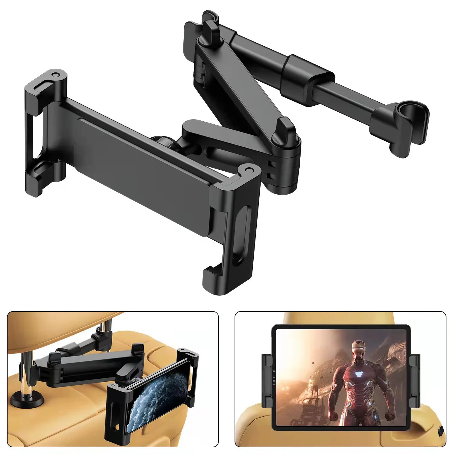 

Car mounted rear seat extendable tablet computer holder, universal drama tracking and rotatable phone holder for rear pillow