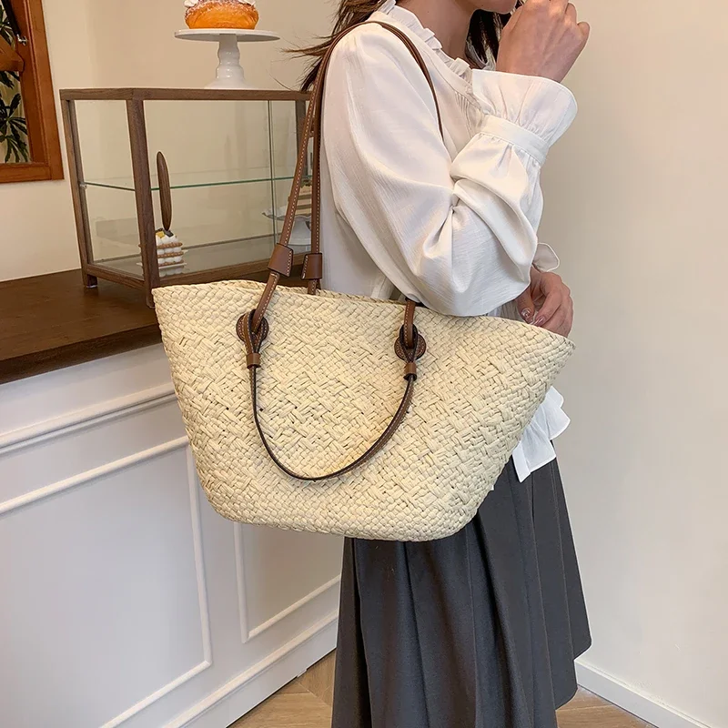Large Rattan Basket Tote - Designer Wicker Woven Beach Travel Bag 12 S81811ff69b324ee48e71c6dbdfafa48a7
