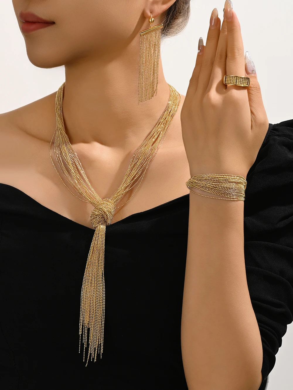 Set of 5pcs Golden Tassel Jewelry Set Is a Luxurious and Charming Party Pendant for Women, a Dubai Necklace, Jewelry 1 Mallzona S8182bccfc6d844f1a4065ade10106dacq Set of 5pcs Golden Tassel Jewelry Set Is a Luxurious and Charming Party Pendant for Women, a Dubai Necklace, Jewelry Mallzona