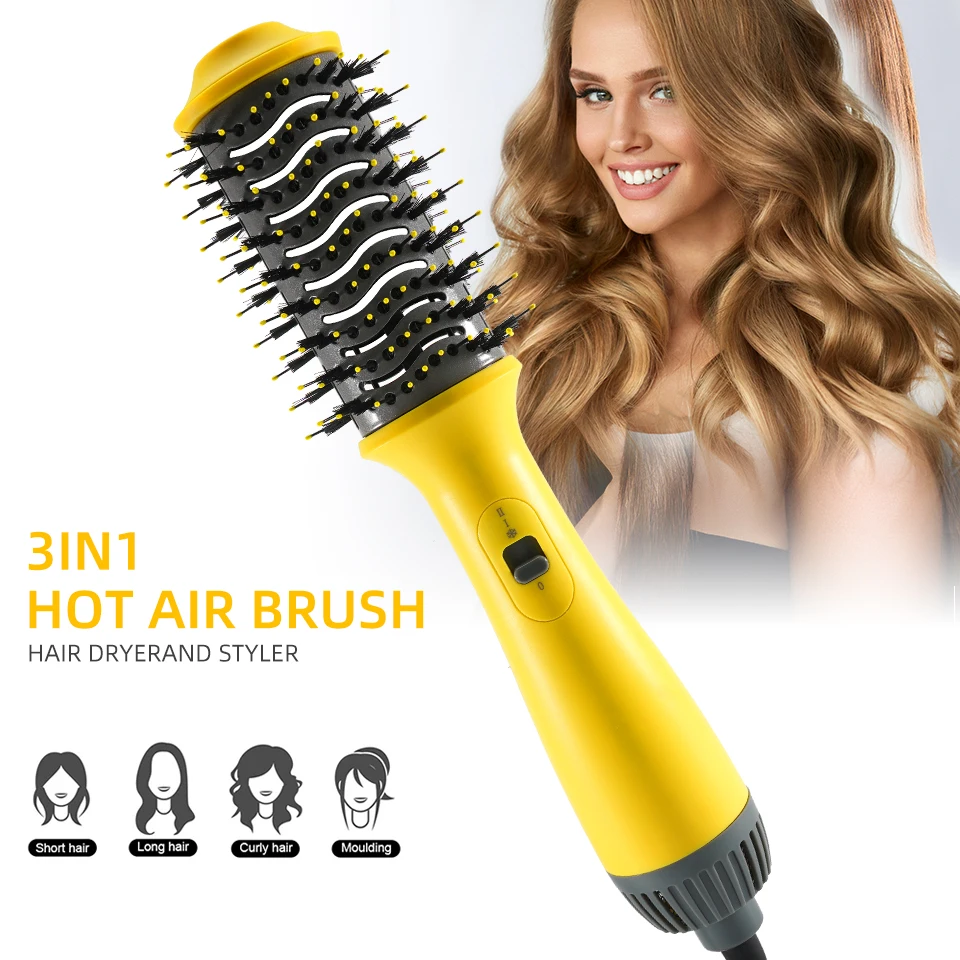 

Hot Air Brush Multi-Function Hair Dryer Straightener Curler Comb One Step Professional Salon Hair Styler and Volumizer Ion Blow