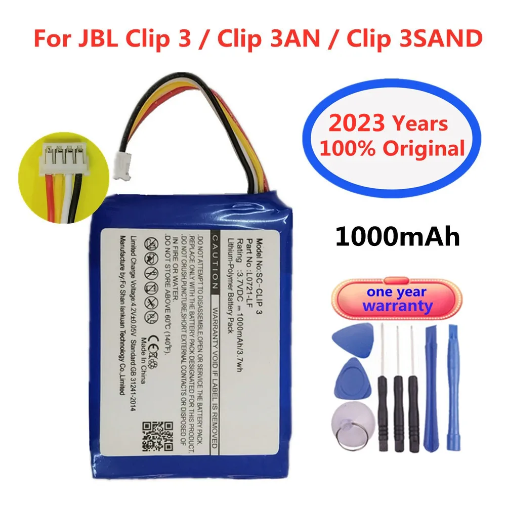 

2023 Years Original Replacement Battery For JBL Clip 3 Clip3 Clip 3AN / Clip 3 SAND 1000mAh L0721-LF Speaker Batteries Bateria