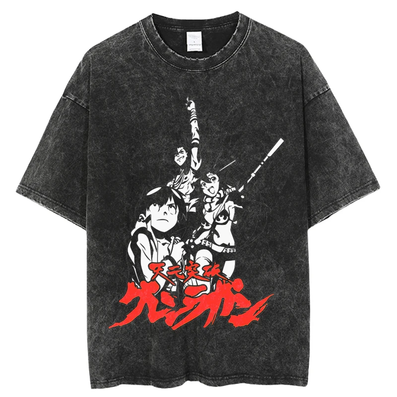 

Japanese Anime Tengen Toppa Gurren Lagann T-shirt men Harajuku Washed Graphic Tee Shirt Oversized T-shirt Streetwear Tops Black