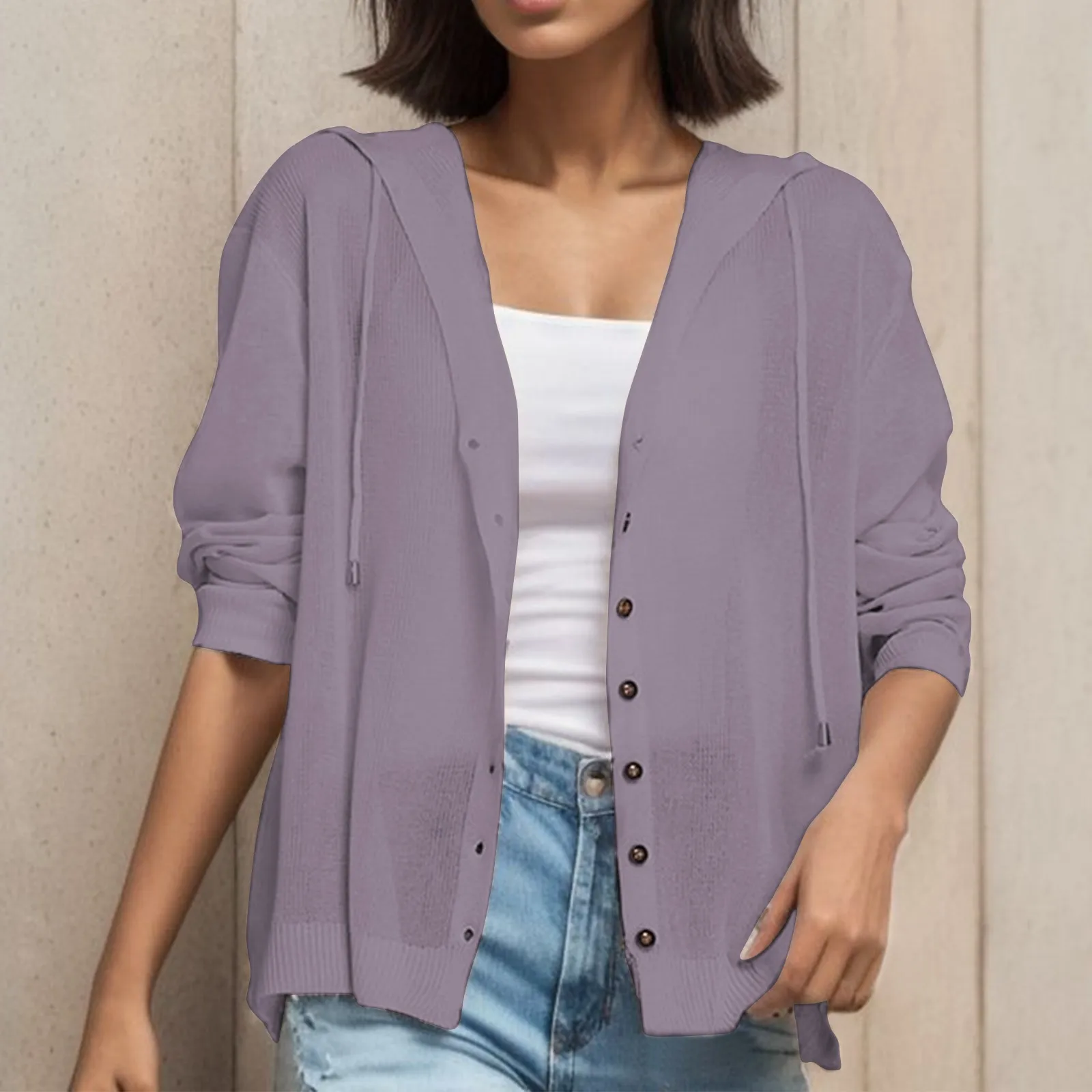 Women'S Loose Knit Cardigan With Hood Solid Color Button Coat Thin Long-Sleeve Outwear Cozy Comfortable Jacket For Lady Autumn
Women'S Loose Knit Cardigan With Hood Solid Color Button Coat Thin Long-Sleeve Outwear Cozy Comfortable Jacket For Lady Autumn