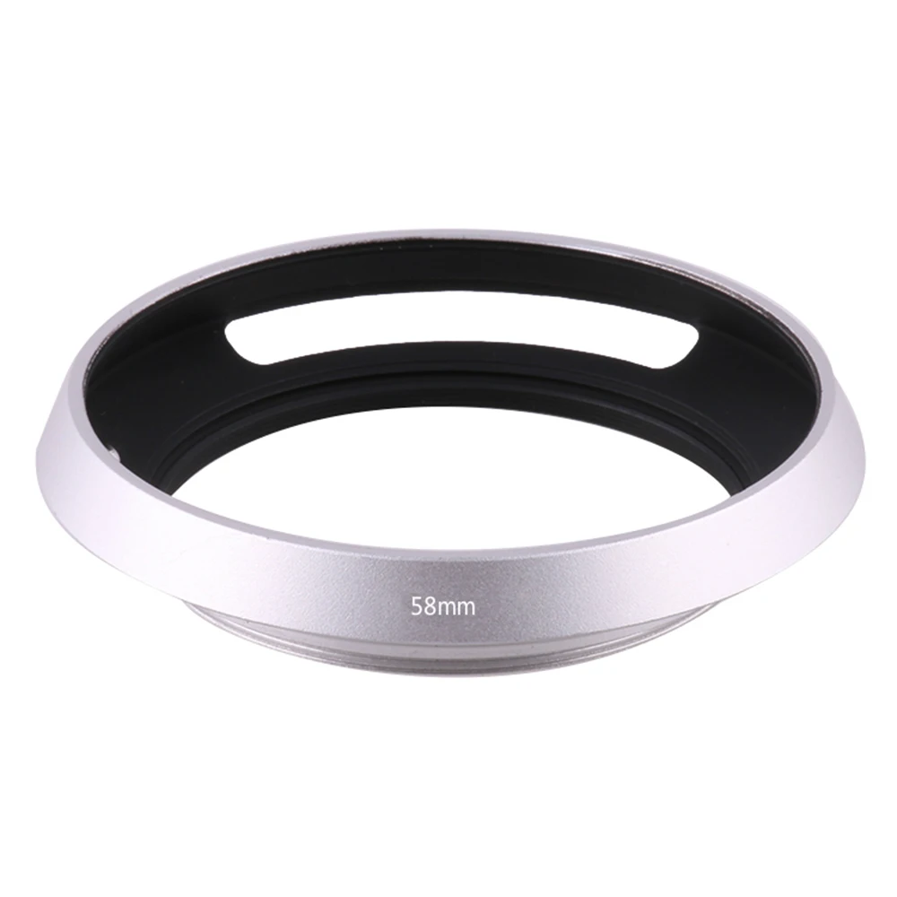 Universal Slim Wide Silver 58mm Metal Screw-in Vented Short Lens Hood Camera Photography Accessory for Nikon Canon Sony Camera
Universal Slim Wide Silver 58mm Metal Screw-in Vented Short Lens Hood Camera Photography Accessory for Nikon Canon Sony Camera