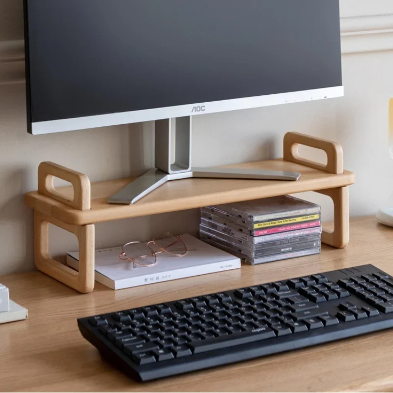 

Simple Modern Table for Laptop Natural Solid Wood Office Desks Multi-functional Monitor Stand Stable Load-bearing Computer Table