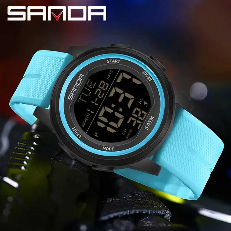 

Мужские электронные часы SANDA в стиле милитари для занятий спортом на открытом воздухе, яркие светящиеся многофункциональные водонепроницаемые цифровые часы для студентов