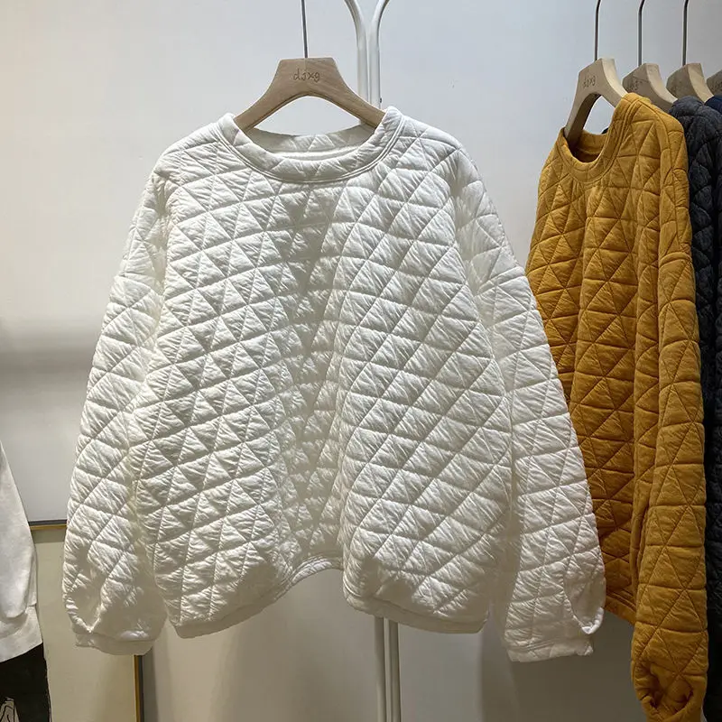 

Повседневный Женский треугольный пуловер с ромбовидным узором, хлопковый стеганый пуловер в клетку, свободные женские толстые Топы с длинным рукавом и спущенными плечами