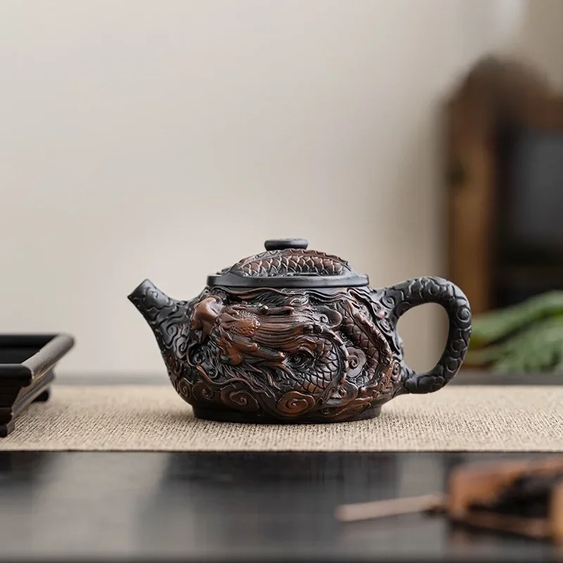 

Purple Pottery Vintage Teapot Ceramic Carve Kung Fu Teapot Single Teapot Pu'er Tea Making Device Tea Sets Chinese Tea Pot