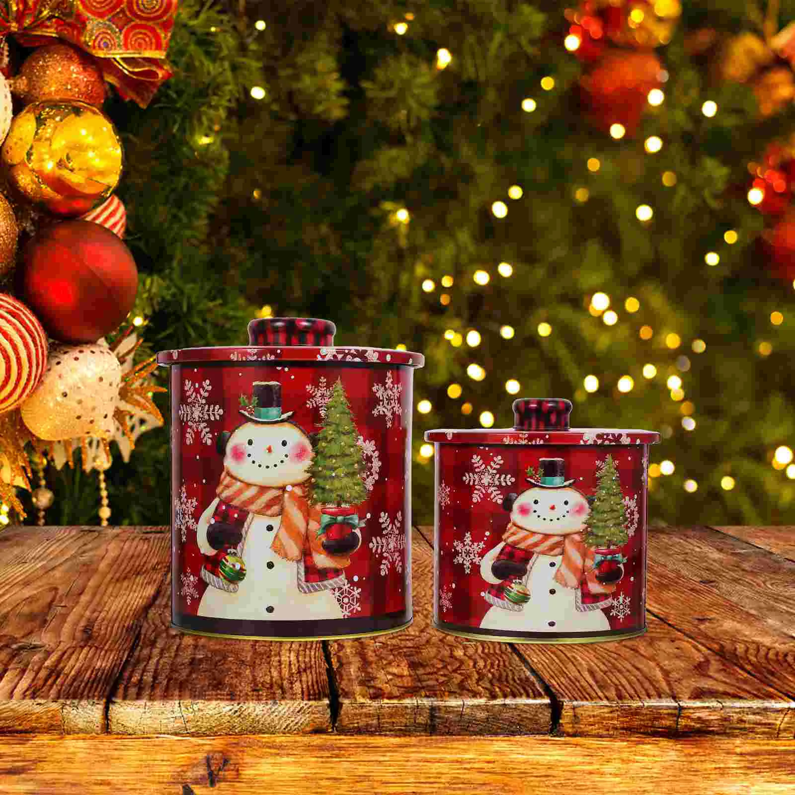

2 Pcs Tinplate Candy Jar Container Cookie Tins Christmas Containers with Lid for Treats Supplies Cover