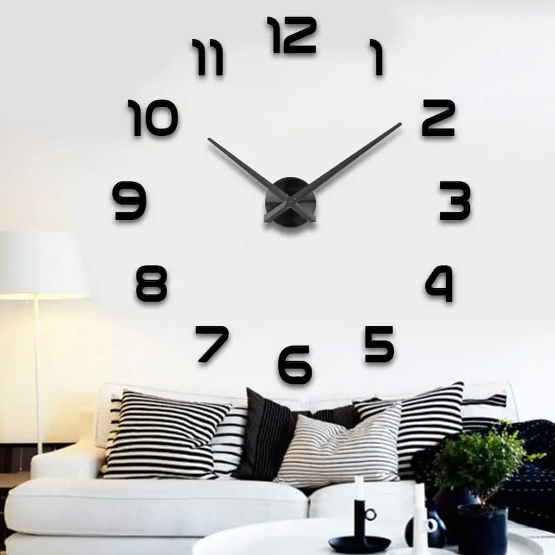 Настенные 3d-часы большого размера с геометрическим рисунком зеркальные наклейки