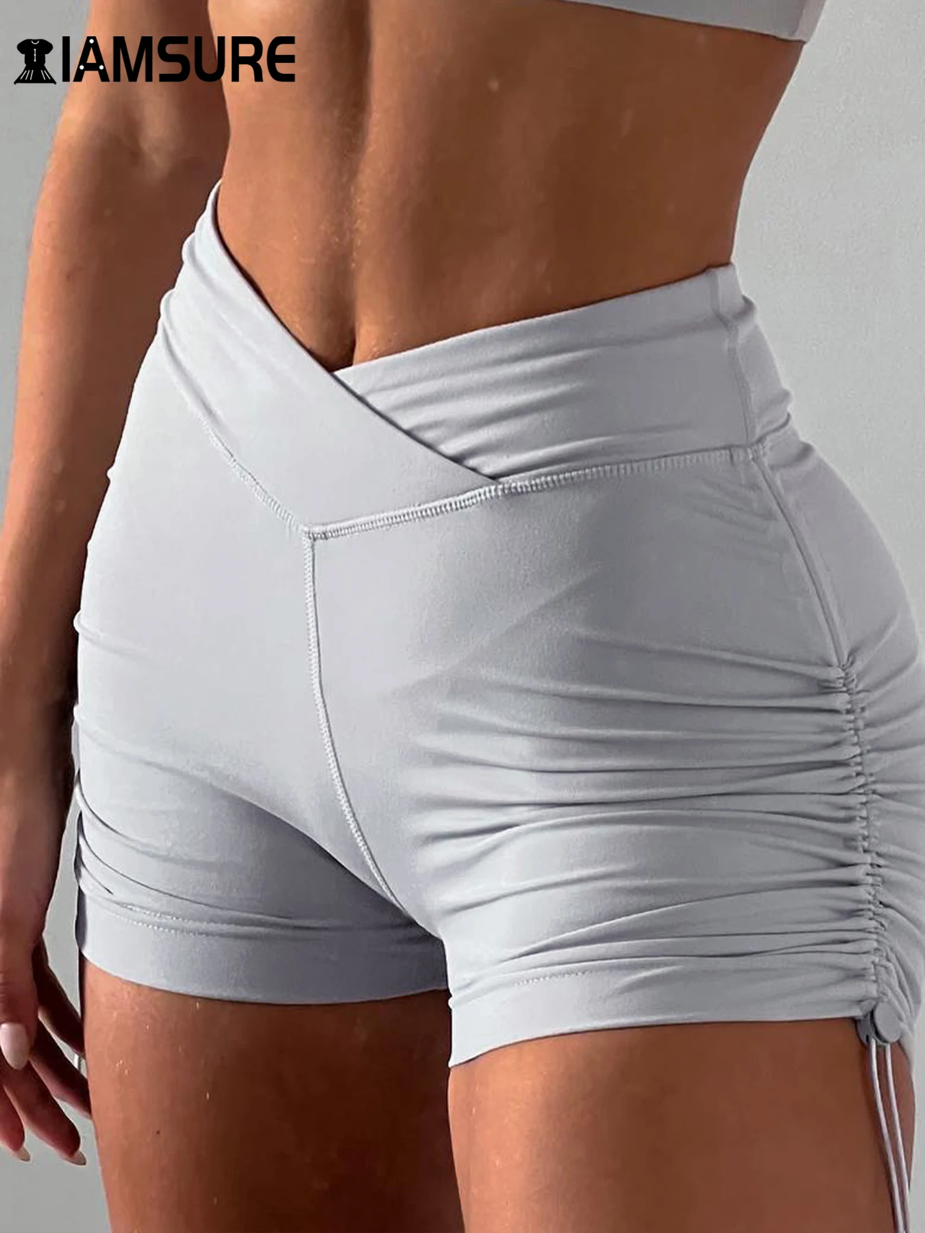 

IAMSURE Sporty Activewear Basic Drawstring Folds Shorts Sexy Slim Solid Mid-Waisted Shorts Women 2024 Summer Fashion Streetwear