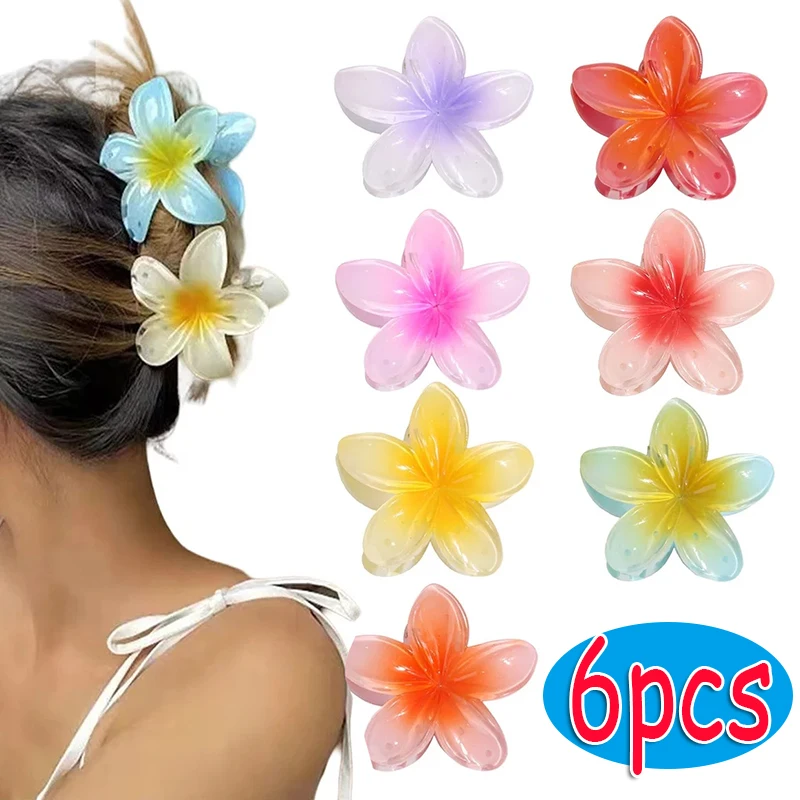 

6pcs Korean 4cm Flower Acrylic Hair Claws Clip Women Girls Sweet Hairpins Summer Beach Hawaiian Headwear Hair Accessories