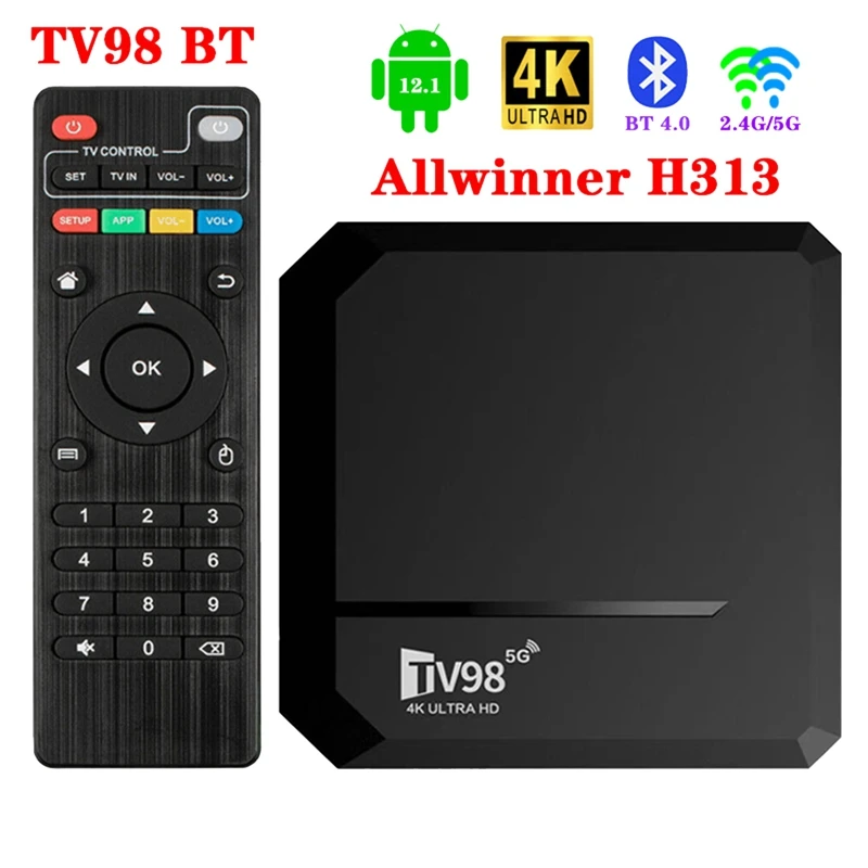 

TV98 BT TV Box 2G+16G Allwinner H313 Android 12.1 Smart TV Box 2.4G+5G WIFI+BT 4.0 4Kx2k TV98 Media Player