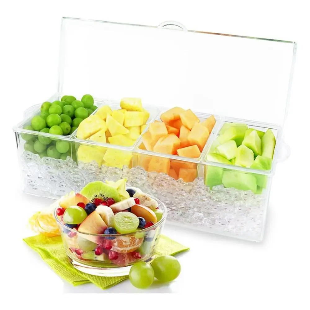 

Поднос для холодных приправ-4 съемных отсека-Крышка для свежих фруктов, коробка с 4 и 5 отсеками, Охлажденный лоток для специй