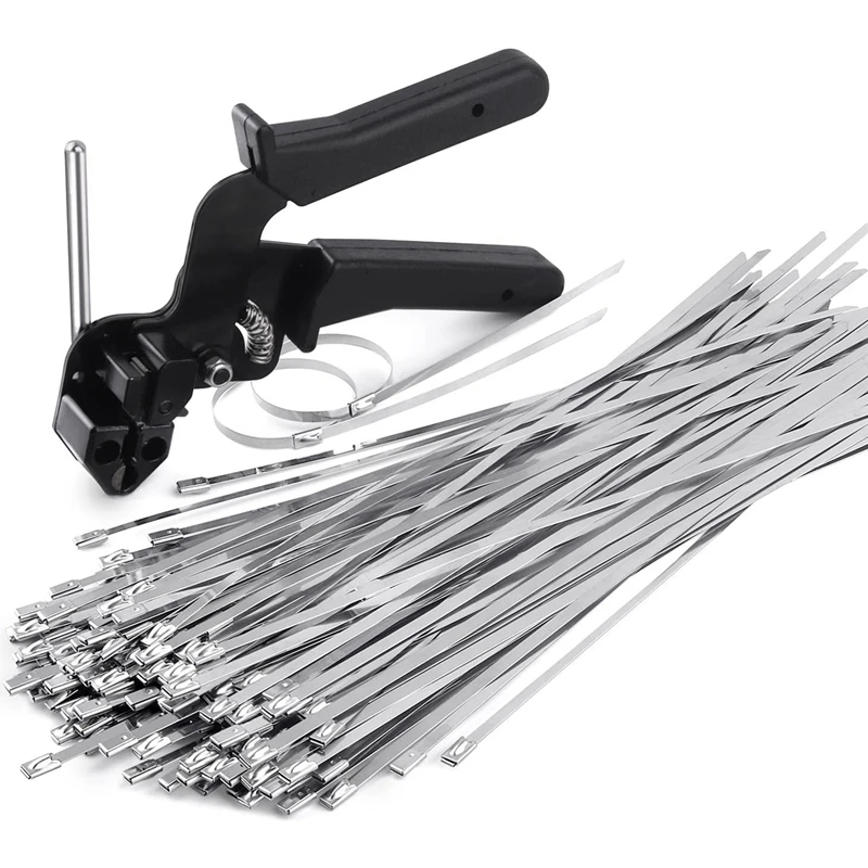 

1Set Stainless Steel Cable Tie Plier Special Tool Fit For Fastening And Cutting Metal Cable Ties, With 150Pcs 11.8In Cable Ties