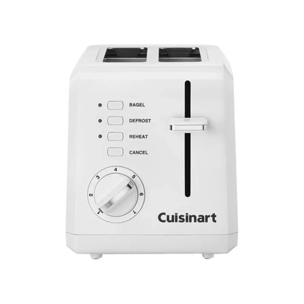 

Plastic Compact 2 Slice White Toaster, 7-setting Shade Dial, 1-1/2" Wide Toasting Slots and a High-lift Carriage