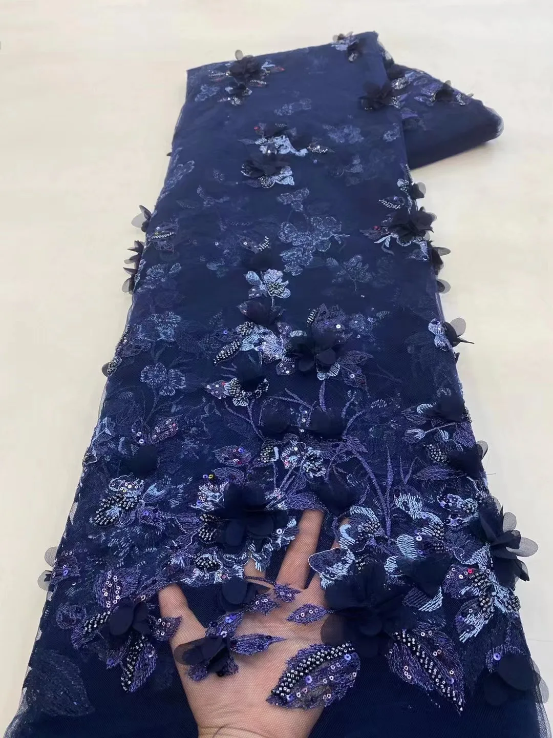 Navy blue Luxury Nigerian Sequins Lace Fabric High Quality African French Lace Fabric Beads Beaded For Wedding Party Dress Sew 
Navy blue Luxury Nigerian Sequins Lace Fabric High Quality African French Lace Fabric Beads Beaded For Wedding Party Dress Sew