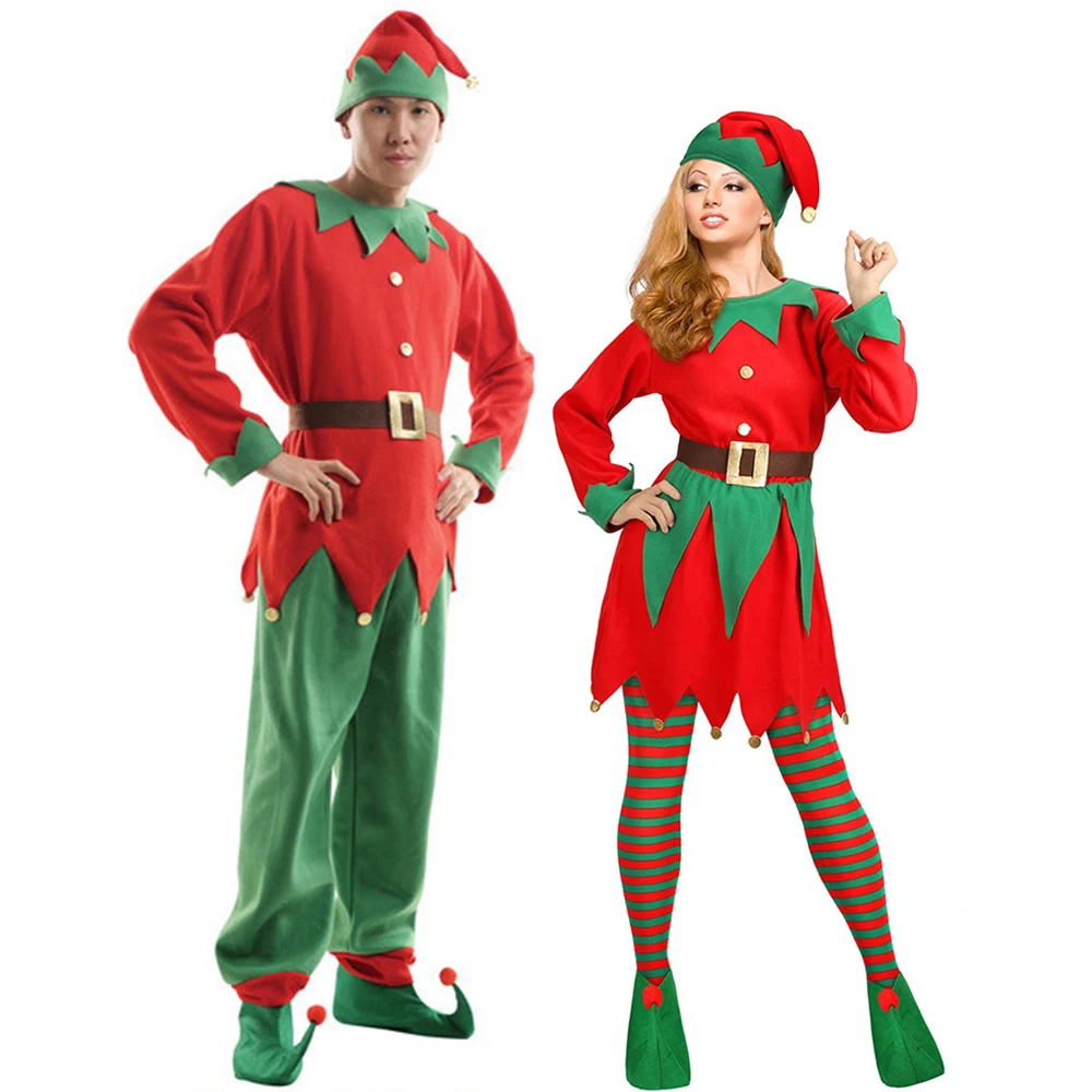 

Christmas Red Elf Costume Cosplay Family Carnival Party New Year Fancy Dress Men And Women Girls Boys Xmas Suit Santa Claus Set