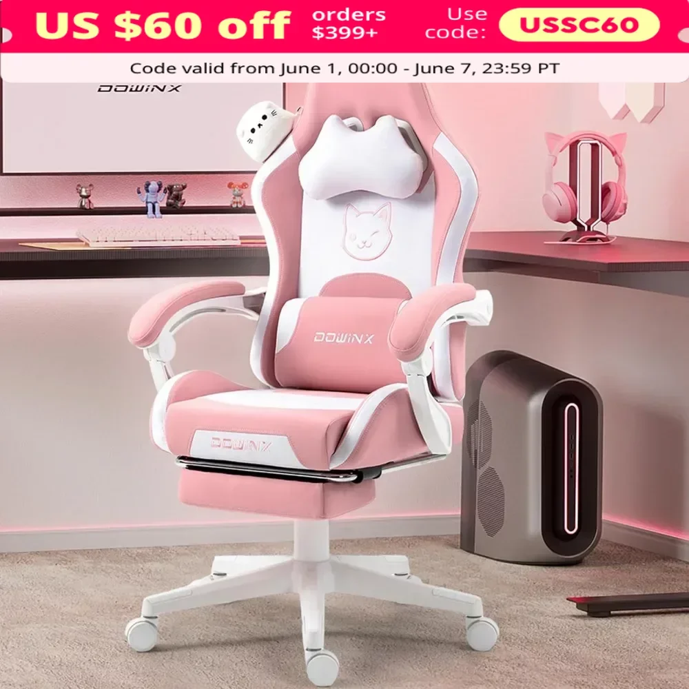 Игровой стул с кошачьими ушками и искусственными элементами, эргономичный компьютерный стул для девочек с подставкой для ног и подголовником
Игровой стул с кошачьими ушками и искусственными элементами, эргономичный компьютерный стул для девочек с подставкой для ног и подголовником