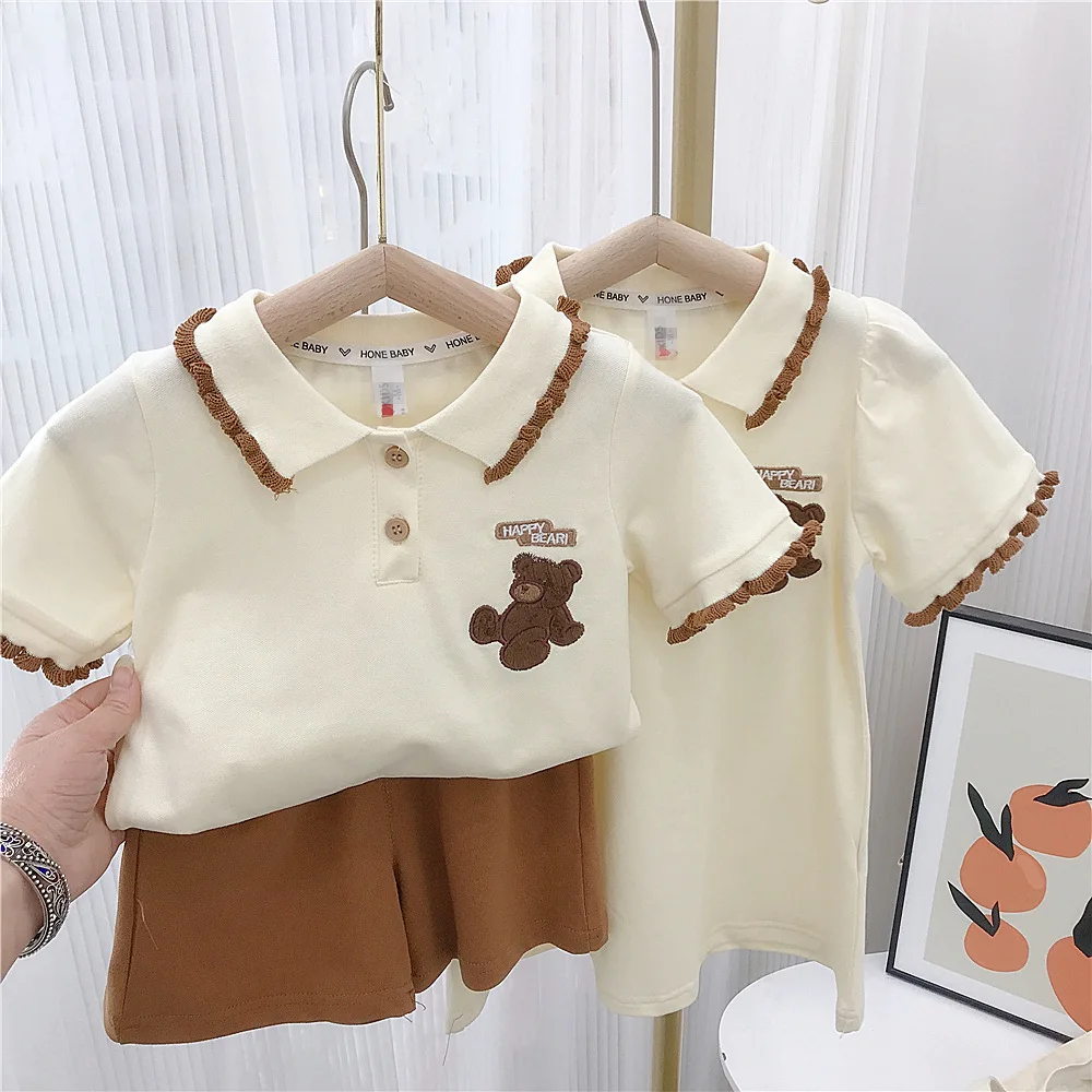Summer Kids Bear Print Polo Suits Preppy Style Brother and Sister Lapel T-shirt+shorts 2PCS Clothes Sets Boys Girls Outfits
Summer Kids Bear Print Polo Suits Preppy Style Brother and Sister Lapel T-shirt+shorts 2PCS Clothes Sets Boys Girls Outfits