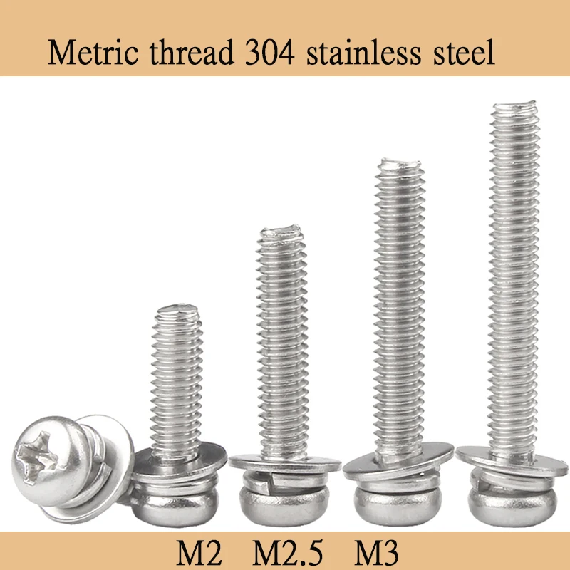 20pcs M2 M2.5 M3 Metric Thread 304 Stainless Steel Phillips Pan Head Three Combination Screw Three Sem Screws With Washer
20pcs M2 M2.5 M3 Metric Thread 304 Stainless Steel Phillips Pan Head Three Combination Screw Three Sem Screws With Washer