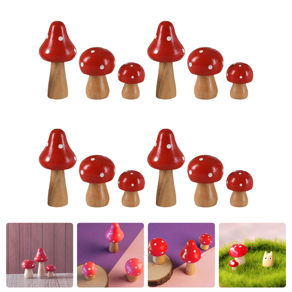 

12 Pcs Decor Simulated Wooden Mushroom Courtyard Statue Bonsai Table Craft Gnome Decorations Micro Landscape Red Garden Small