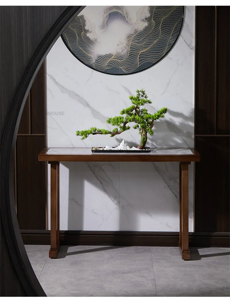 New Chinese Solid Wood Console Tables for Hallway Living Room Console Table Minimalist Light Luxury Corridor Rock Slab Entrance New Chinese Solid Wood Console Tables for Hallway Living Room Console Table Minimalist Light Luxury Corridor Rock Slab Entrance