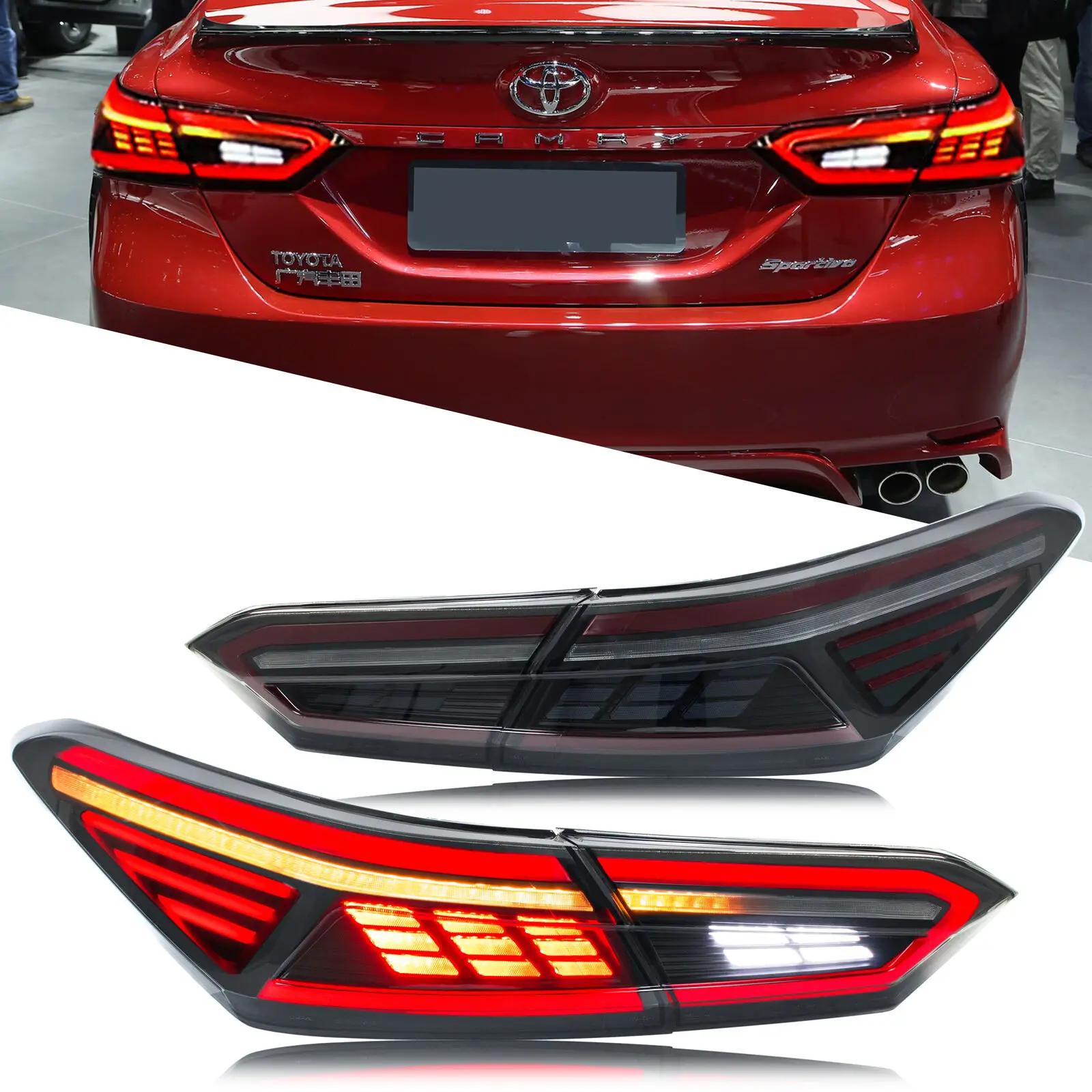 

LED Tail light Assembly for Toyota Camry SE 2018-2023 Sequential Animation Black Rear Lamps，animated turn signals, brake lights