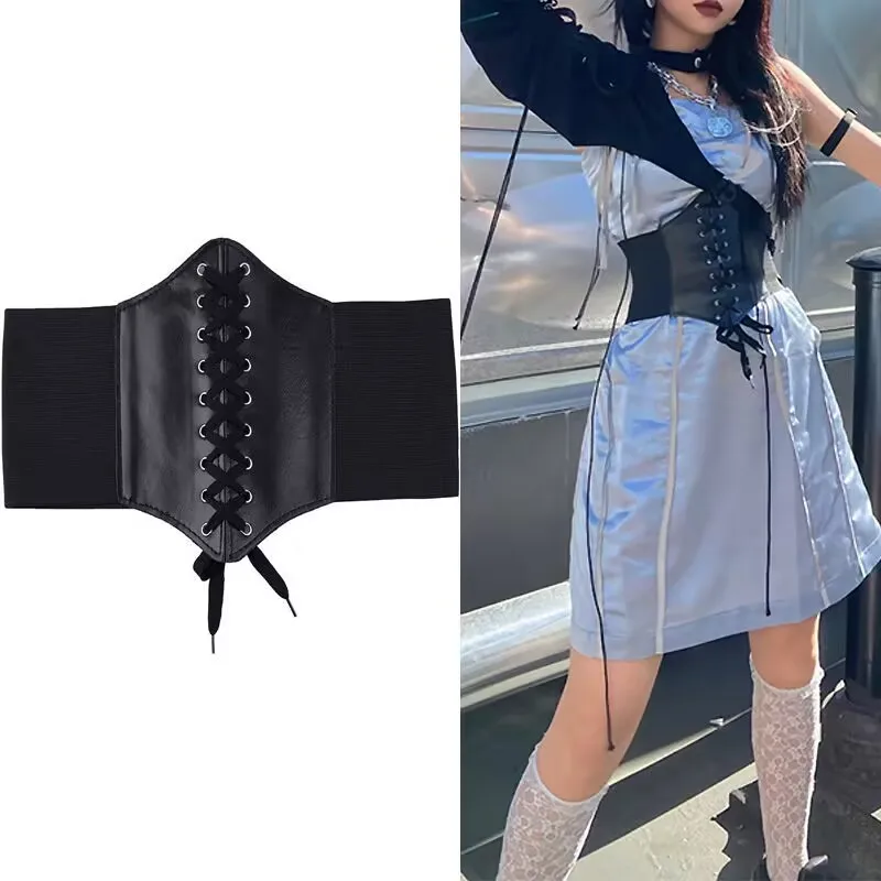 

Women Vintage Girdle Rivet Embroidered Belt Bandaged Waistband Corset Elastic Decor Dress