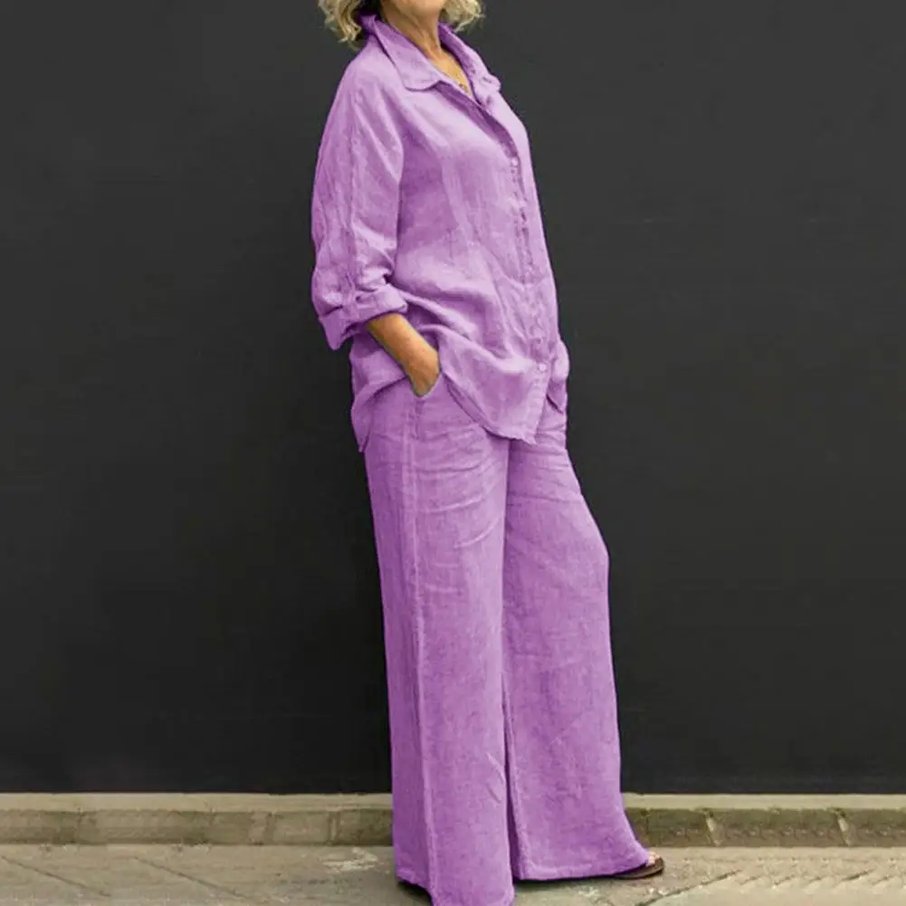 Casual Shirt Pants Set Stylish Women's Solid Color Casual Outfit with Lapel Long Sleeve Shirt Wide Leg Pants Set for Autumn Wear
Casual Shirt Pants Set Stylish Women's Solid Color Casual Outfit with Lapel Long Sleeve Shirt Wide Leg Pants Set for Autumn Wear