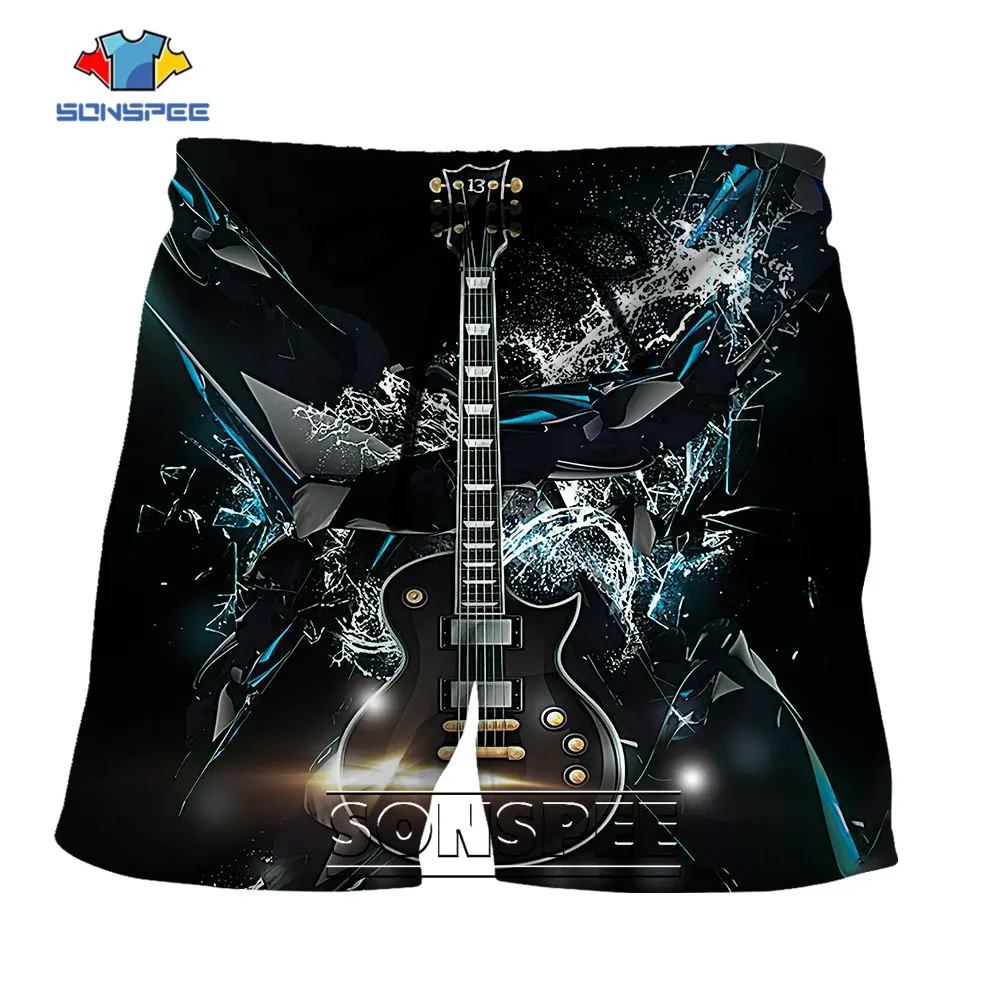 

SONSPEE Sax Violin 3D Printing Shorts Summer Musical Instrument Rock Clothing Men Women Street Sports Punk Beach Short Pants