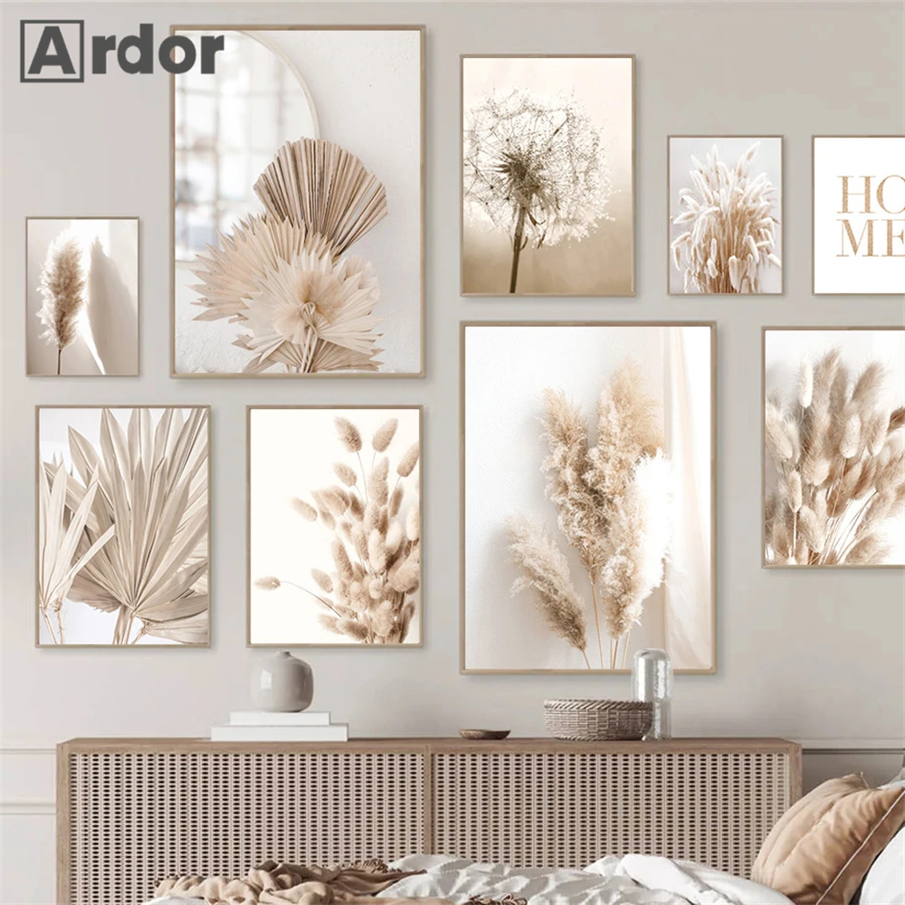 

Pampas Grass Reed Art Prints Leaf Dandelion Canvas Poster Beige Scenery Art Painting Nordic Wall Pictures Living Room Decoration