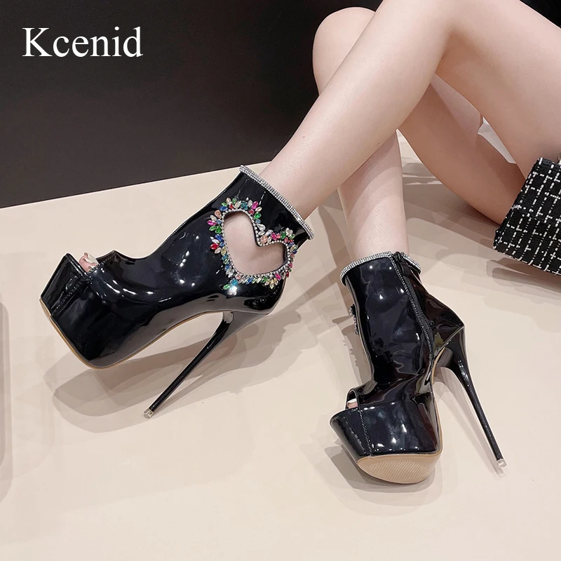 

Kcenid 2023 New Fashion Color Rhinestones Platform Boots For Women Sexy Peep Toe Zip Pole Dance High Heels Spring Autumn Shoes
