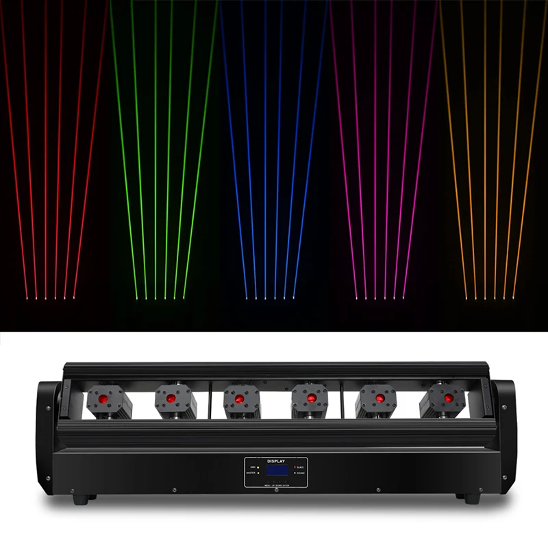 

Полноцветная сценическая Вращающаяся головка, лазерная лампа, 6 глаз, RGB лазерный луч, лампа управления DMX512 для диджея, дискотеки, свадебного клуба KTV