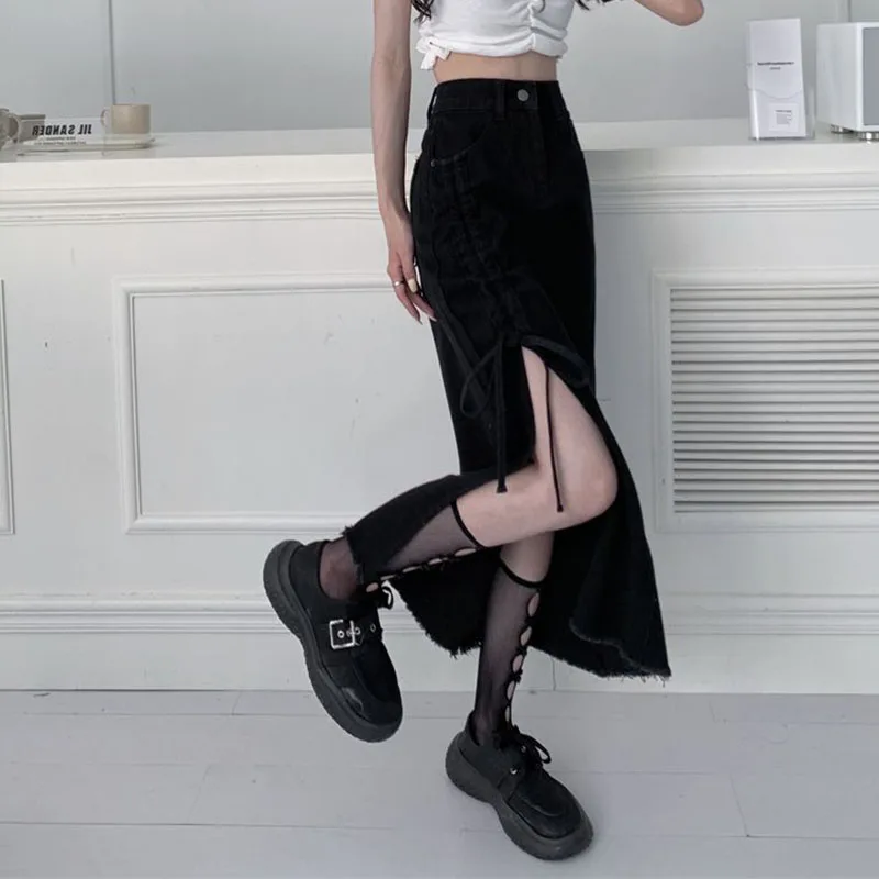 2023 Spring New Drawstring Denim Skirts Woman Sexy Side Split High Waist Pencil Skirts Female Korean Fashion Long Skirt
2023 Spring New Drawstring Denim Skirts Woman Sexy Side Split High Waist Pencil Skirts Female Korean Fashion Long Skirt