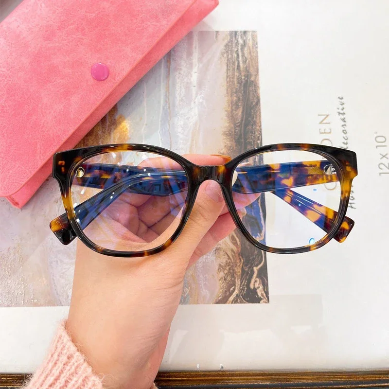 

Retro leopard Print Glasses frame Women's Designer brand Acetate Elliptical Optical Reading Myopia Prescription Men's Glasses
