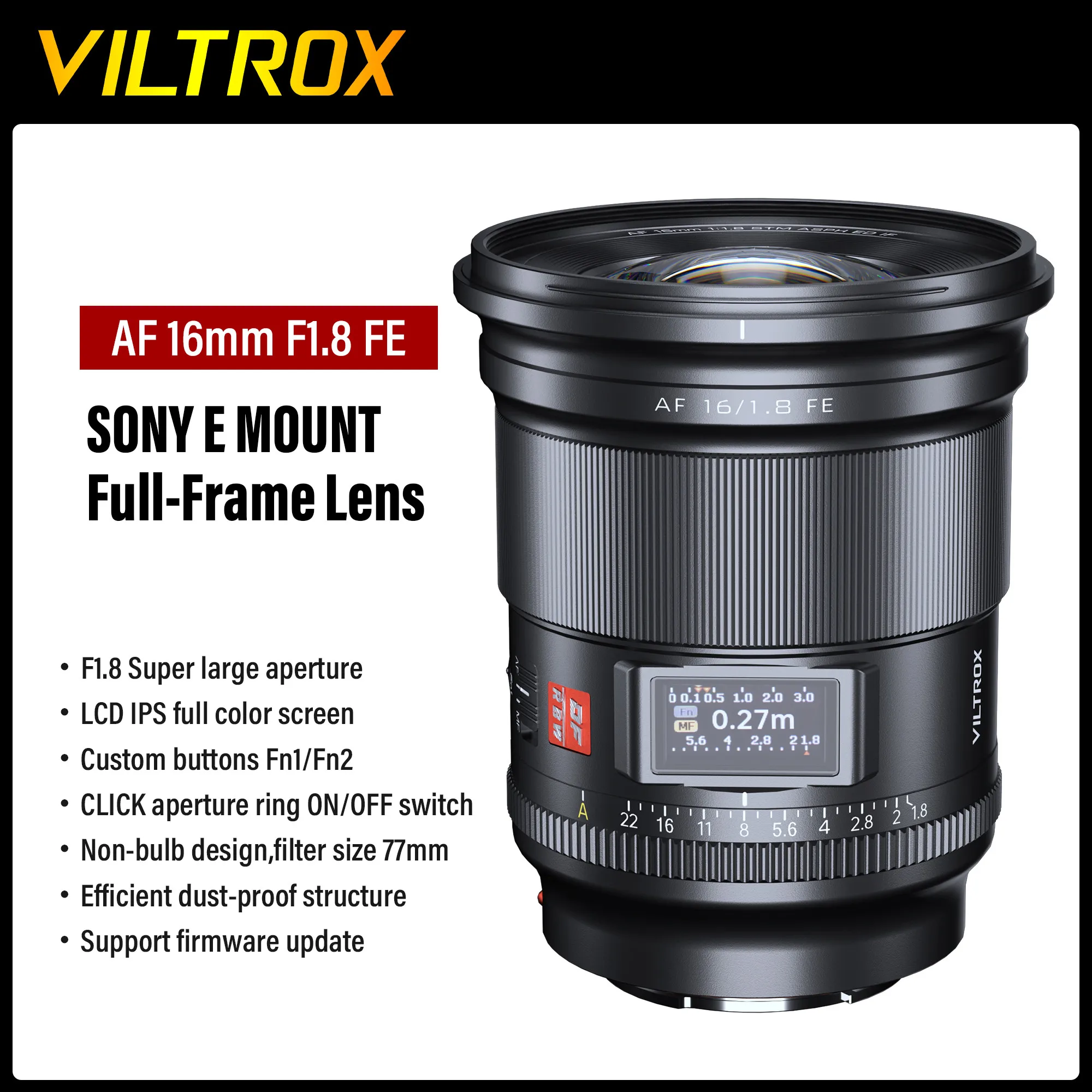 VILTROX 16mm F1.8 Sony E Camera Lens Full Frame Large Aperture Ultra Wide Angle Auto Focus Lens With Screen For Sony ZV-E1 A7RV
VILTROX 16mm F1.8 Sony E Camera Lens Full Frame Large Aperture Ultra Wide Angle Auto Focus Lens With Screen For Sony ZV-E1 A7RV
