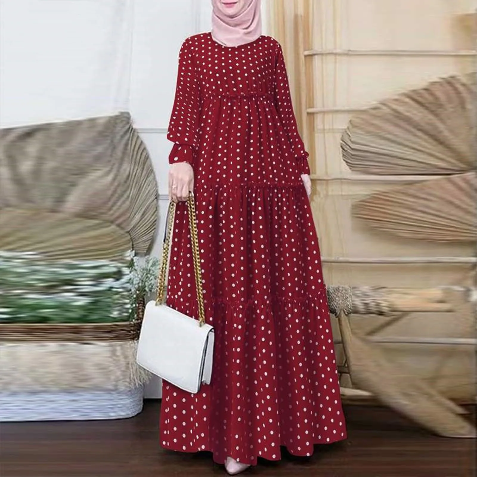 2023 Women Polka Dots Printed Muslim Dress Ruffles Long Sleeve Islamic Clothing Elagant Casual Dubai Marocain Turkish Vestidos
2023 Women Polka Dots Printed Muslim Dress Ruffles Long Sleeve Islamic Clothing Elagant Casual Dubai Marocain Turkish Vestidos