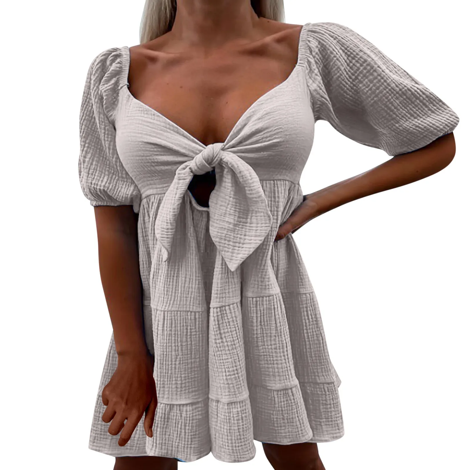 Skater Dresses for Women Casual Womens Short Sleeve Dresses Fashionable Versatile V Neck Short Sleeved Waist Lady Summer Dress 
Skater Dresses for Women Casual Womens Short Sleeve Dresses Fashionable Versatile V Neck Short Sleeved Waist Lady Summer Dress