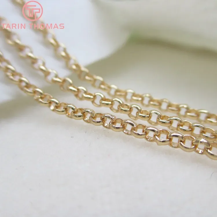 

(4292)2 Meter 2MM 2.5MM 3MM 24K Champagne Gold Color Plated Brass Round Link Chains Necklace Chains Quality Jewelry Accessories