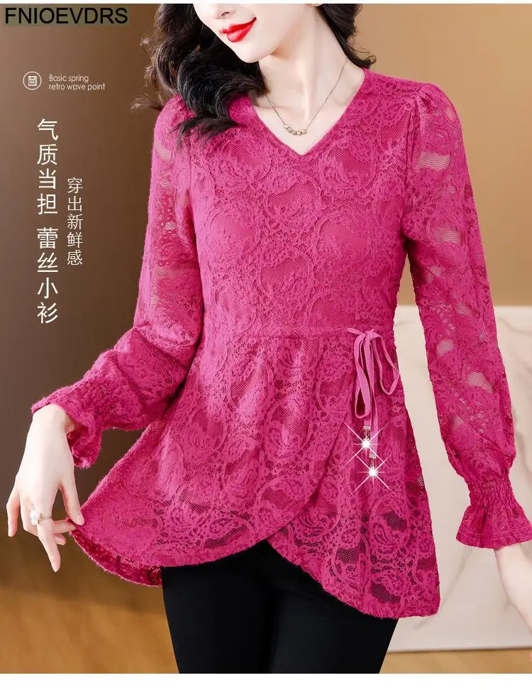 M-4XL Hollow Out Lace Shirts2023 Women European Style Office Lady Drawstring Waist Bow Tie Thick Winter Tunic Peplum Top Blouses M-4XL Hollow Out Lace Shirts2023 Women European Style Office Lady Drawstring Waist Bow Tie Thick Winter Tunic Peplum Top Blouses